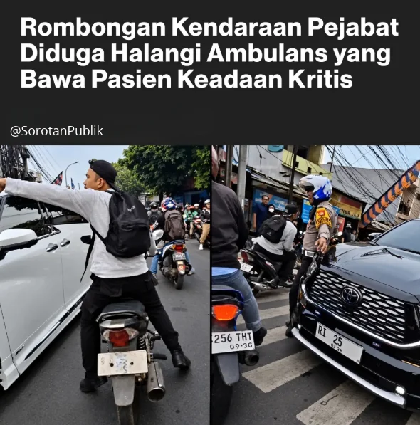 SorotanPublik – Rombongan Kendaraan Pejabat Di Duga Halangi Ambulans Yang Membawa Pasien Dalam KeAdaan Keritis